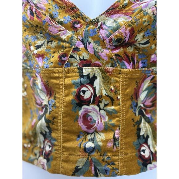 Anthropologie PILCRO Corset Seamed Floral Velvet Mustard‎ Tank Top Size 6 EUC - Picture 3 of 16